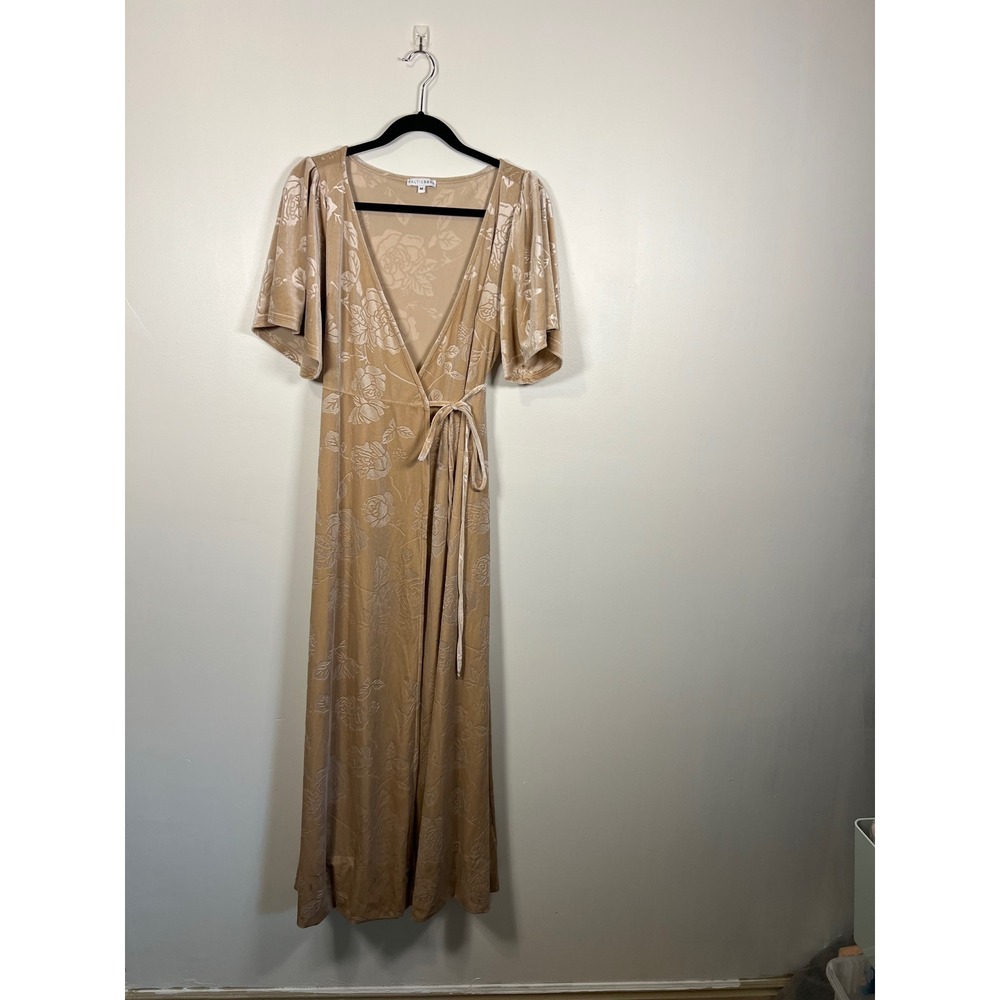 Baltic Born Womens Floral Velvet Wrap Maxi Dress Champagne Boho M